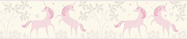 Kids Border Unicorns Floral white rose Glitter 36990-1