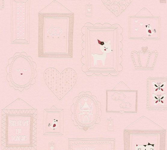 Kids Wallpaper Collage Cat Doe rose white Glitter 36991-2