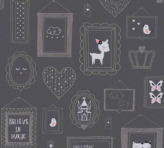 Kids Wallpaper Cat Doe black white Glitter 36991-3