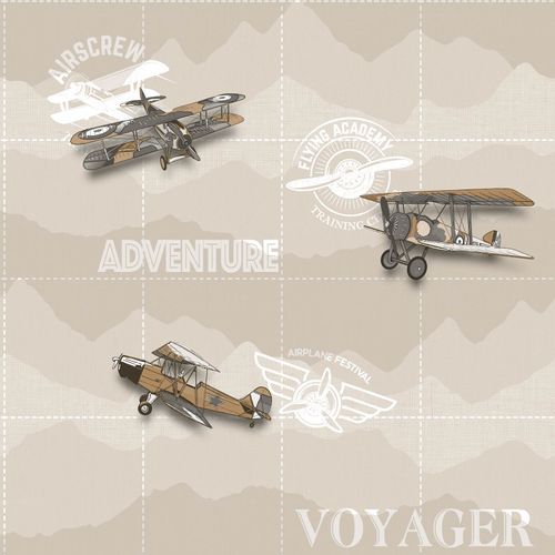 Kids Wallpaper airplane scripture beige white 005413