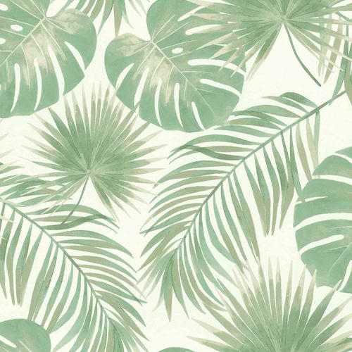 Non-Woven Wallpaper Jungle Watercolour white green 039012