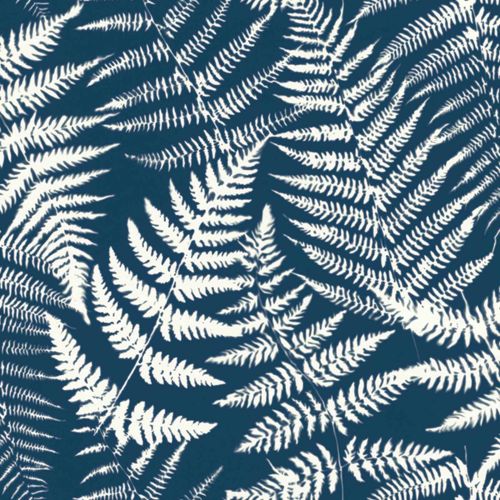 Non-Woven Wallpaper Fern Leaves Negativ blue white 139000