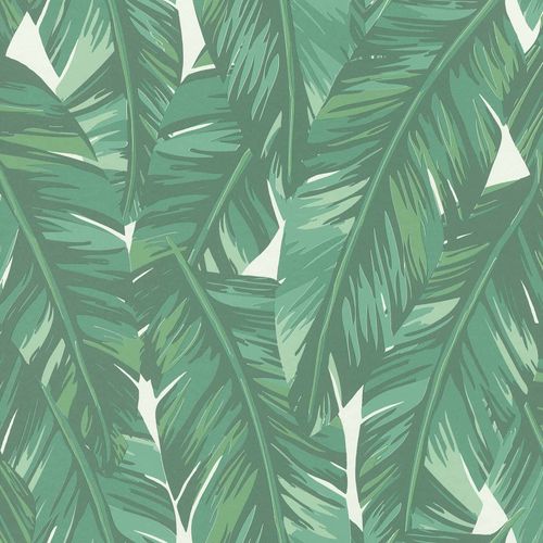 Non-Woven Wallpaper Leaves Drawing green white 139014