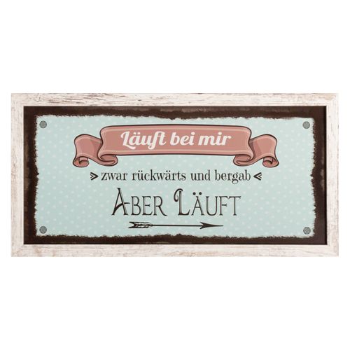Wall picture framed saying Läuft bei mir Punkte blau wood