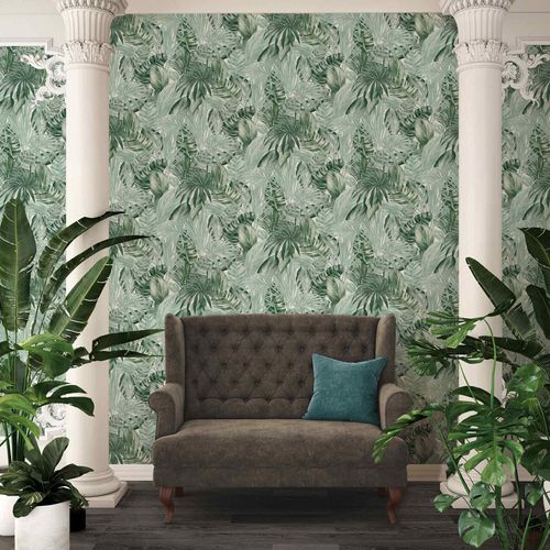 Non-Woven Jungle Botanical white green 36820-1