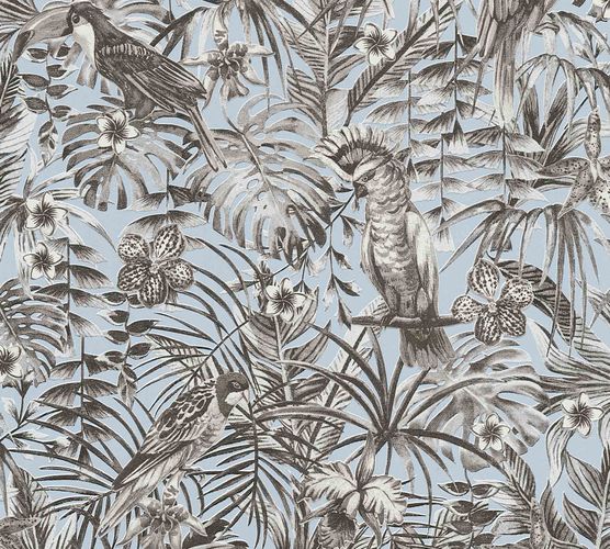 Non-Woven Jungle Birds blue grey 37210-3