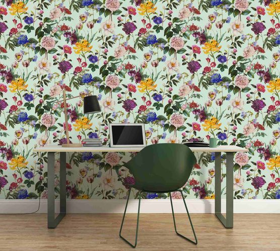 Non-Woven Wallpaper Jette Flowers blue green 37336-2