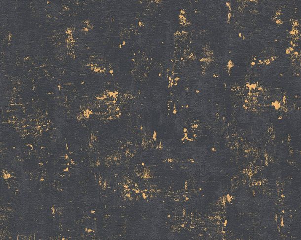 Non-Woven Wallpaper Plaster Look black gold Gloss 2307-82