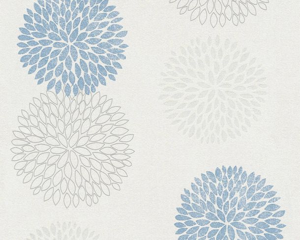 Non-Woven Wallpaper Circles Floral blue Glitter 37264-2