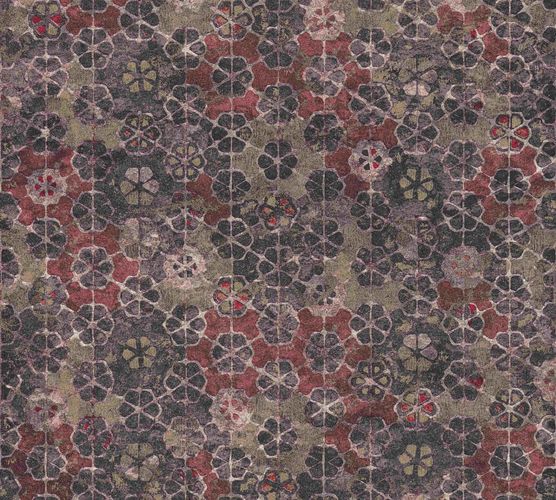 Non-woven wallpaper vintage tiles purple-grey red 37391-3