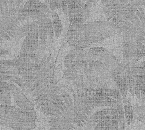 Non-woven wallpaper leaves grey black 37396-1