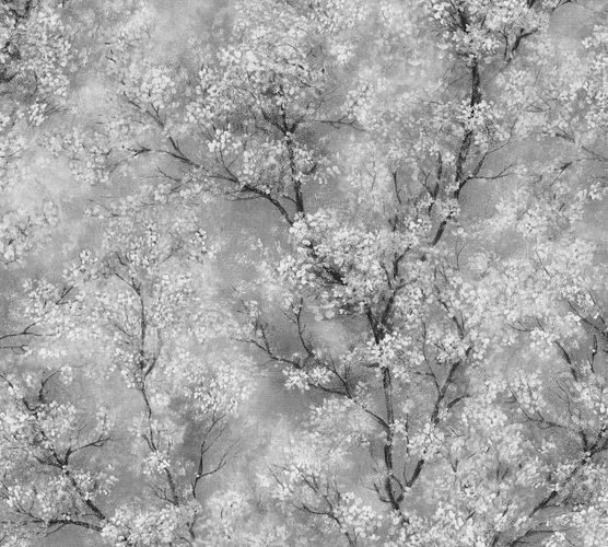 Non-woven wallpaper blossom tendrils grey white 37420-1