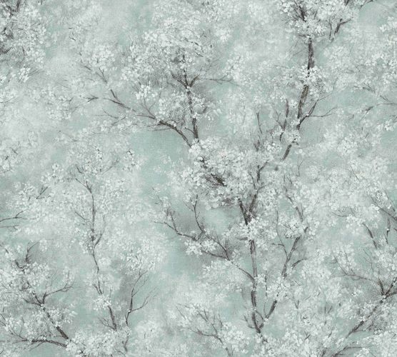 Non-woven wallpaper blossomtendrils pastelturquoise 37420-3