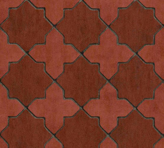 Non-woven wallpaper tile look red grey black 37421-1