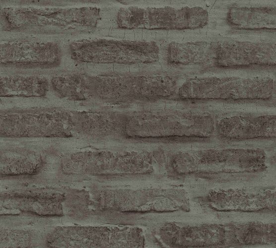 Non-woven wallpaper stone wall darkgrey black 37422-3