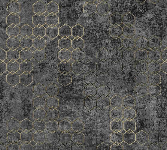 Non-woven wallpaper graphic anthracite black gold 37424-6