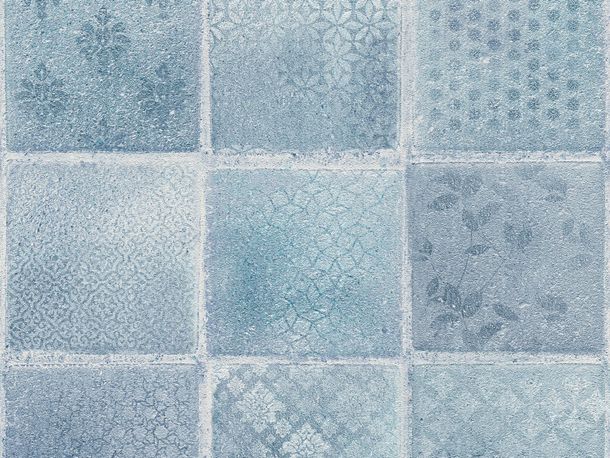 Non-woven wallpaper tiles blue white 37388-2