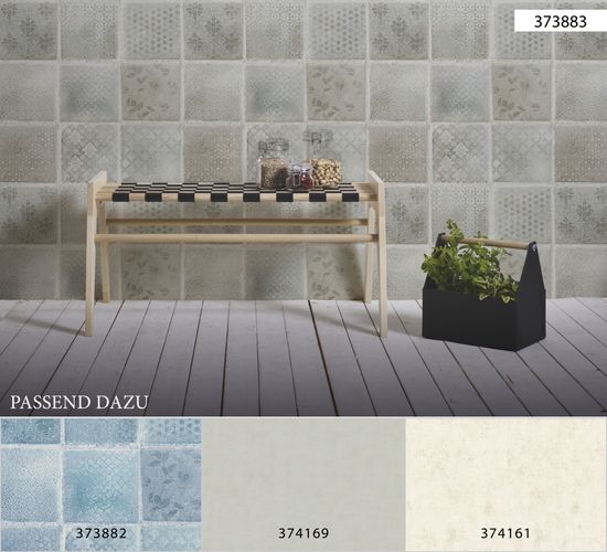 2,97€//1qm livingwalls Neue Bude Tapete Vlies 37388-1 Kacheln taupe grau türkis