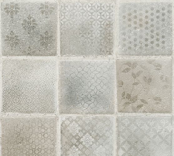 Non-woven wallpaper tiles grey white 37388-3