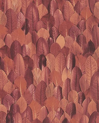 Non-woven Wallpaper Leaves Floral red orange 31734