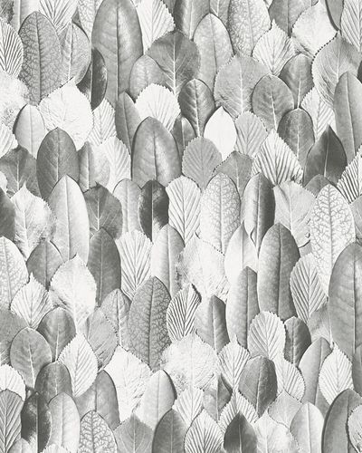 Non-woven Wallpaper Leaves Floral white grey 31736