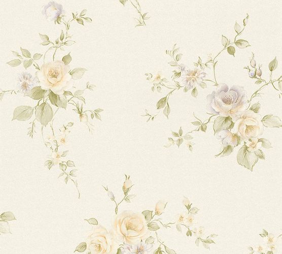 Non-woven wallpaper rose petals cream green 3723-45