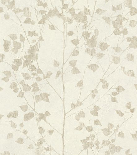 Wallpaper non-woven leaf twigs white beige 416619