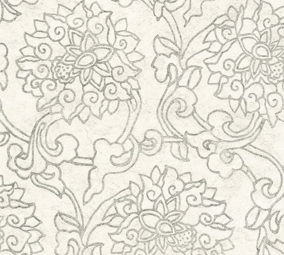 Non-Woven Wallpaper Flowers grey Metallic 37470-2