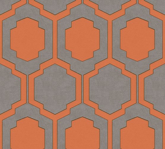 Non-woven wallpaper tiles grey orange 37479-3 | 374793