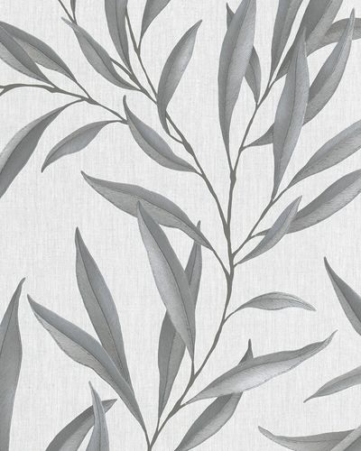 Non-Woven Wallpaper Leaves Floral grey white 32201