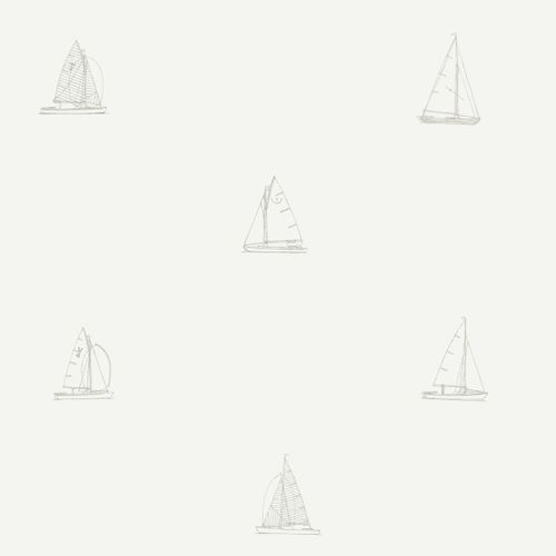 Non-woven wallpaper boats white greige 072044