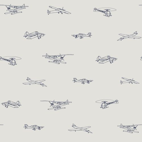 Non-woven wallpaper airplanes greige black 072063