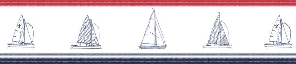 Wallpaper border boats white dark blue red 072137