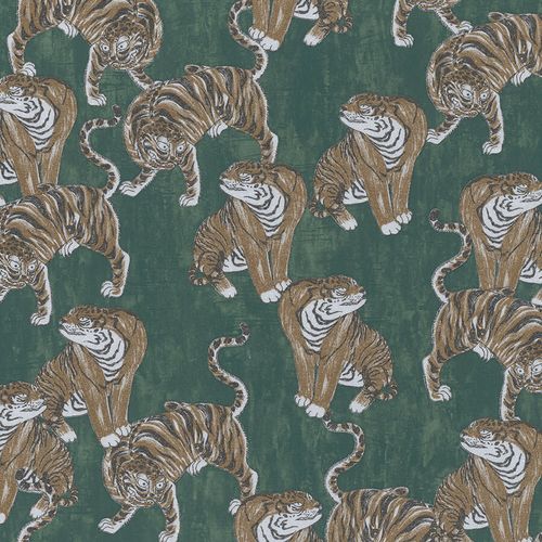 Non-Woven Wallpaper Tiger green brown metallic 84872