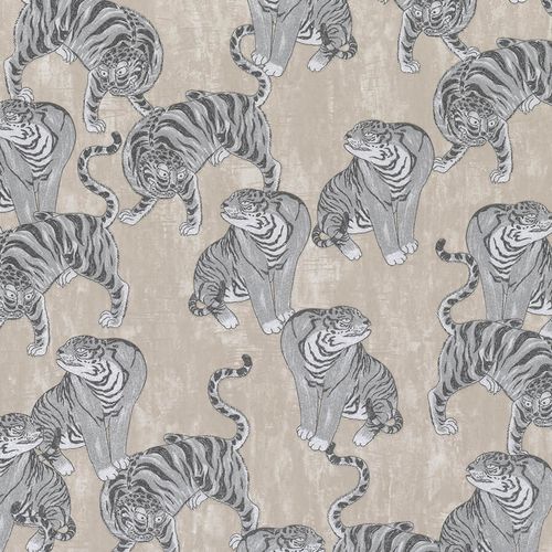 Non-Woven Wallpaper Tiger beige grey metallic 84874