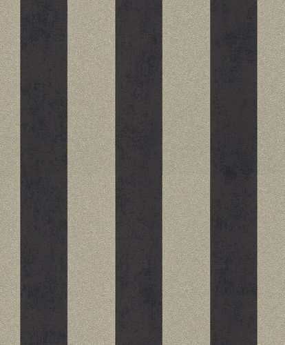 Non-Woven Wallpaper Stripes black beige Glitter 542363