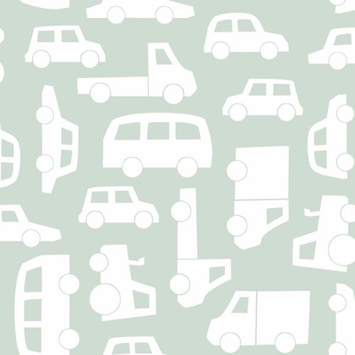 Kidsroom Non-Woven Wallpaper car green white 139046