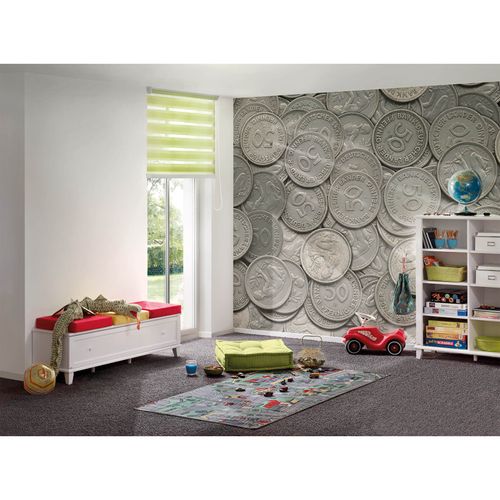 Photo Non-Woven Wallpaper Coins Penny grey