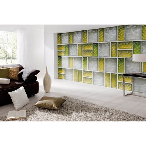 Photo Non-Woven Wallpaper Glass Wall Tiles yellow green