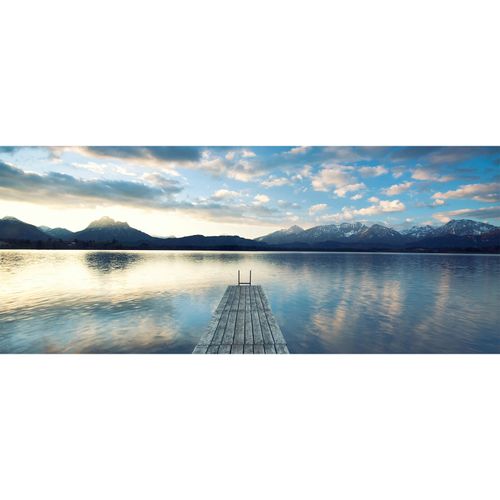 Photo Non-Woven Wallpaper Lake Pier blue yellow