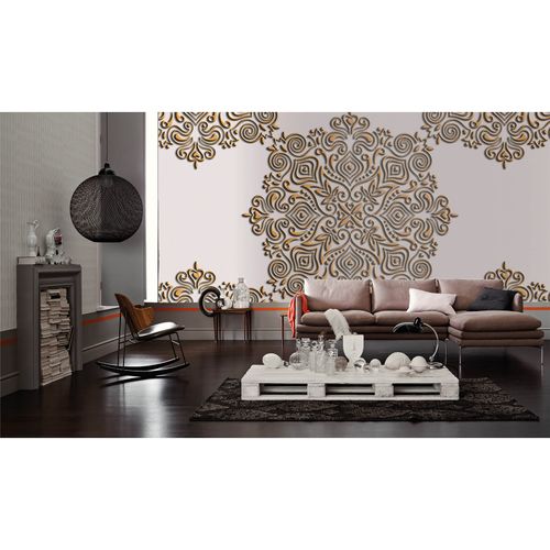 Photo Non-Woven Wallpaper Arabesque Ornaments brown grey