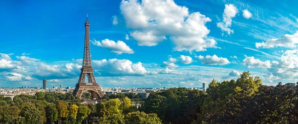 Photo Non-Woven Wallpaper Paris Eiffel Tower blue brown