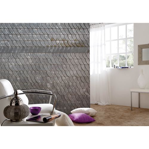 Photo Non-Woven Wallpaper Roof Slate Shingles brown grey