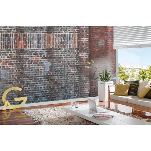 Photo Non-Woven Wallpaper Bricks Stone brown grey red