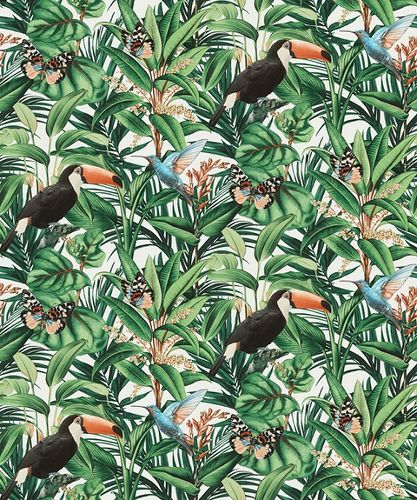 Non-woven wallpaper jungle white green black 10121-07