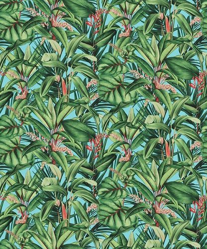Non-woven wallpaper floral leaves blue green red 10122-18