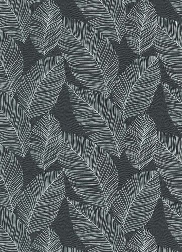 Non-woven wallpaper palm leaves anthracite white 10125-10