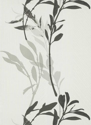 Non-woven wallpaper floral branch white black 10138-10