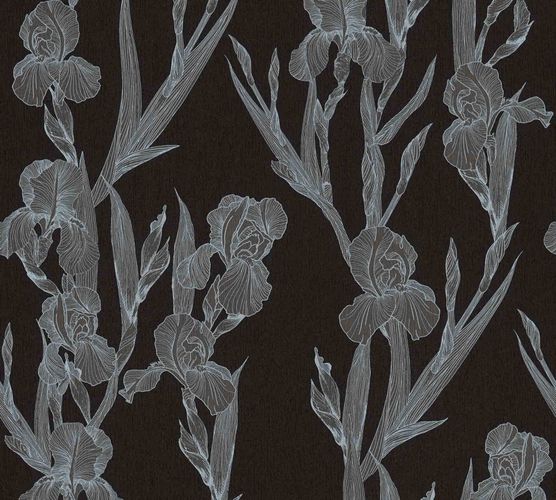 Non-woven wallpaper floral black grey 37526-2