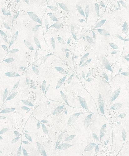 Non-Woven Wallpaper Leaves metallic white blue 32631